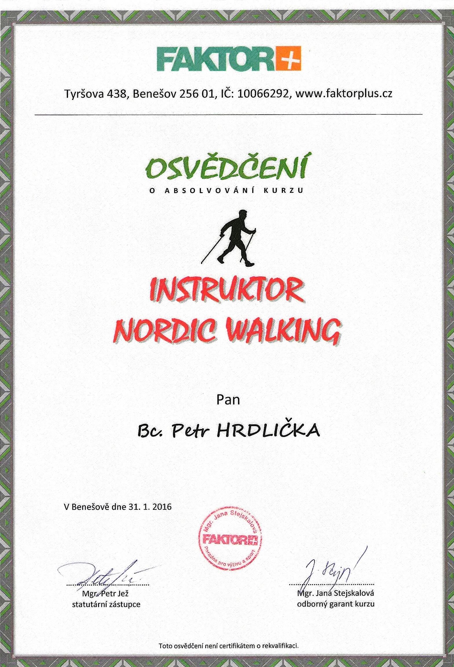 Instruktor Nordic walking - Bc. Petr Hrdlička
