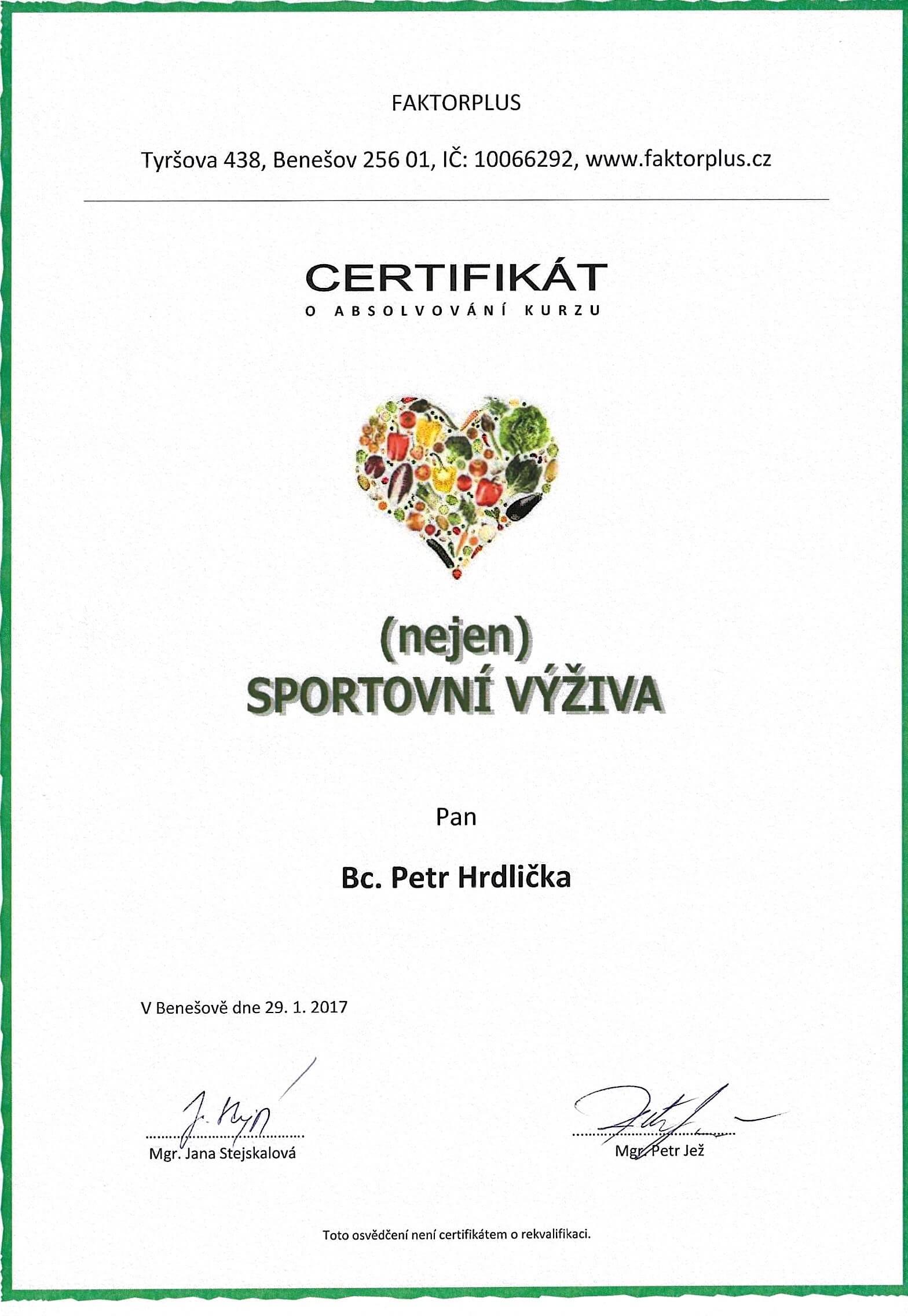 Sportovní výživa - Bc. Petr Hrdlička